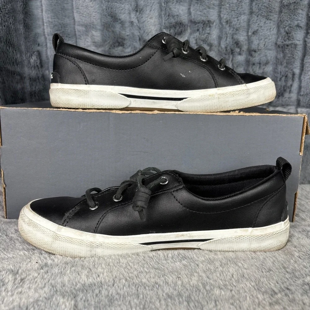 Sperry Crest Vibe Womens Black Leather Sneakers Low Top STS86743 Size 8